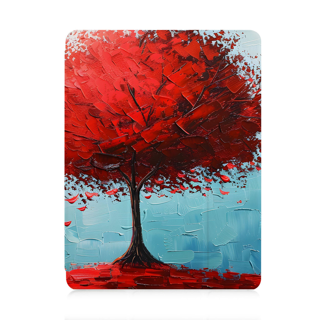 front view of personalized iPad case with pencil holder and Tree Painting design