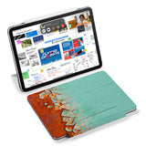 the VistaCase Personalized iPad Slim Fit Case with Rusted Metal design,  Designed with convenience in mind, the case automatically wakes your iPad when opened and puts it to sleep when closed.