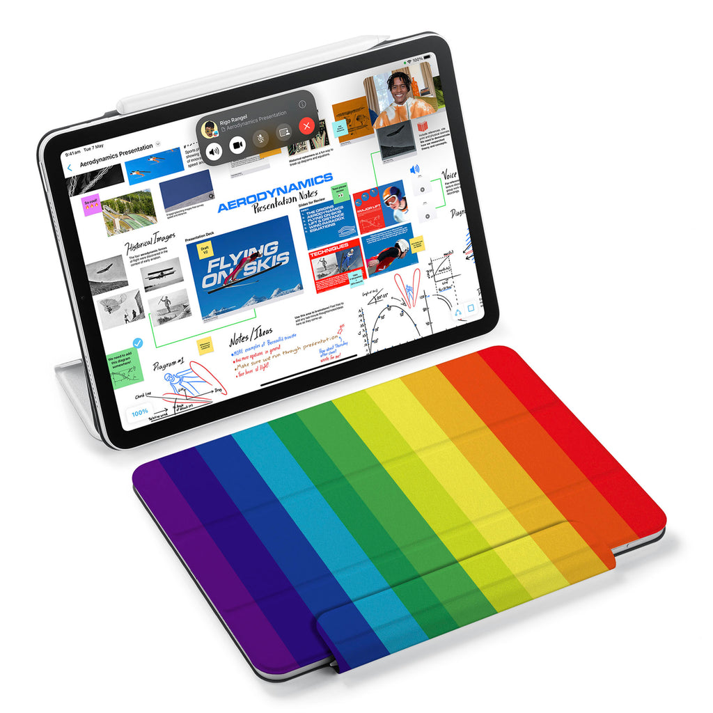the VistaCase Personalized iPad Slim Fit Case with Rainbow design,  Designed with convenience in mind, the case automatically wakes your iPad when opened and puts it to sleep when closed.