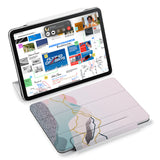 the VistaCase Personalized iPad Slim Fit Case with Marble Art design,  Designed with convenience in mind, the case automatically wakes your iPad when opened and puts it to sleep when closed.
