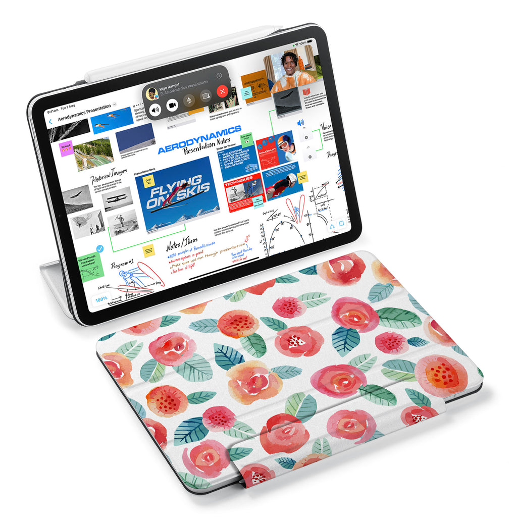 the VistaCase Personalized iPad Slim Fit Case with Rose design,  Designed with convenience in mind, the case automatically wakes your iPad when opened and puts it to sleep when closed.