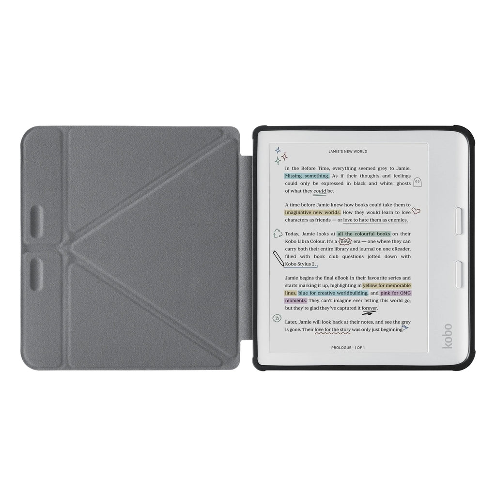 movie and keyboard stand view of personalized KOBO case and Fox Fun design