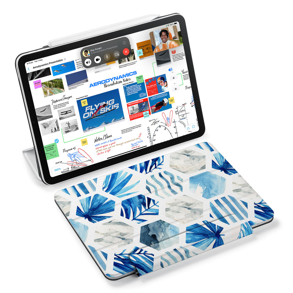the VistaCase Personalized iPad Slim Fit Case with Geometric Flower design,  Designed with convenience in mind, the case automatically wakes your iPad when opened and puts it to sleep when closed.