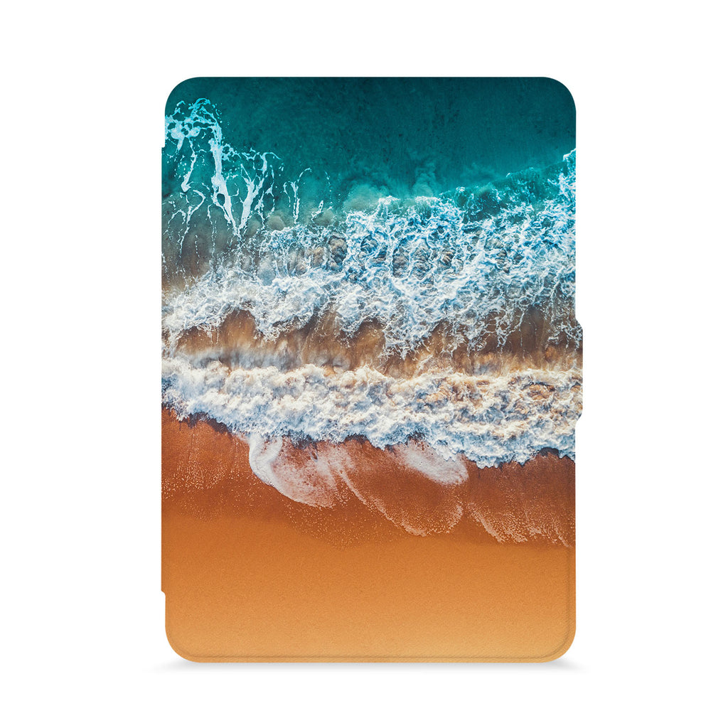 front view of personalized kindle paperwhite case with Sea Waves design