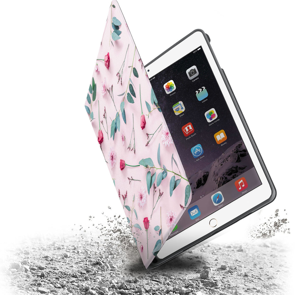 Drop protection from the personalized iPad folio case with Flat Flower 2 design