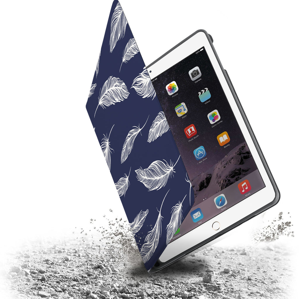 Drop protection from the personalized iPad folio case with Feather design