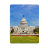 front view of personalized iPad case with pencil holder and US Famous Attractions design