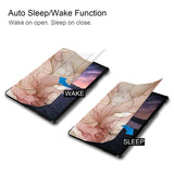 It automatically wakes your iPad when opened and sends it to sleep when closed with Marble design