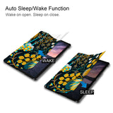 It automatically wakes your iPad when opened and sends it to sleep when closed with Autumn Leaves design