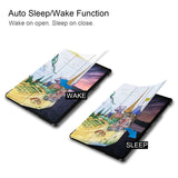 It automatically wakes your iPad when opened and sends it to sleep when closed with Fairy Tale design