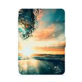 front view of personalized kindle paperwhite case with Sea Waves design