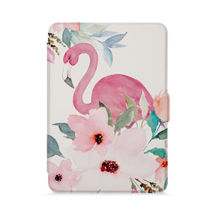 front view of personalized kindle paperwhite case with Flamingo design - swap