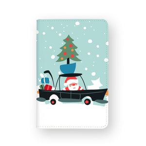front view of personalized RFID blocking passport travel wallet with Santa Express design