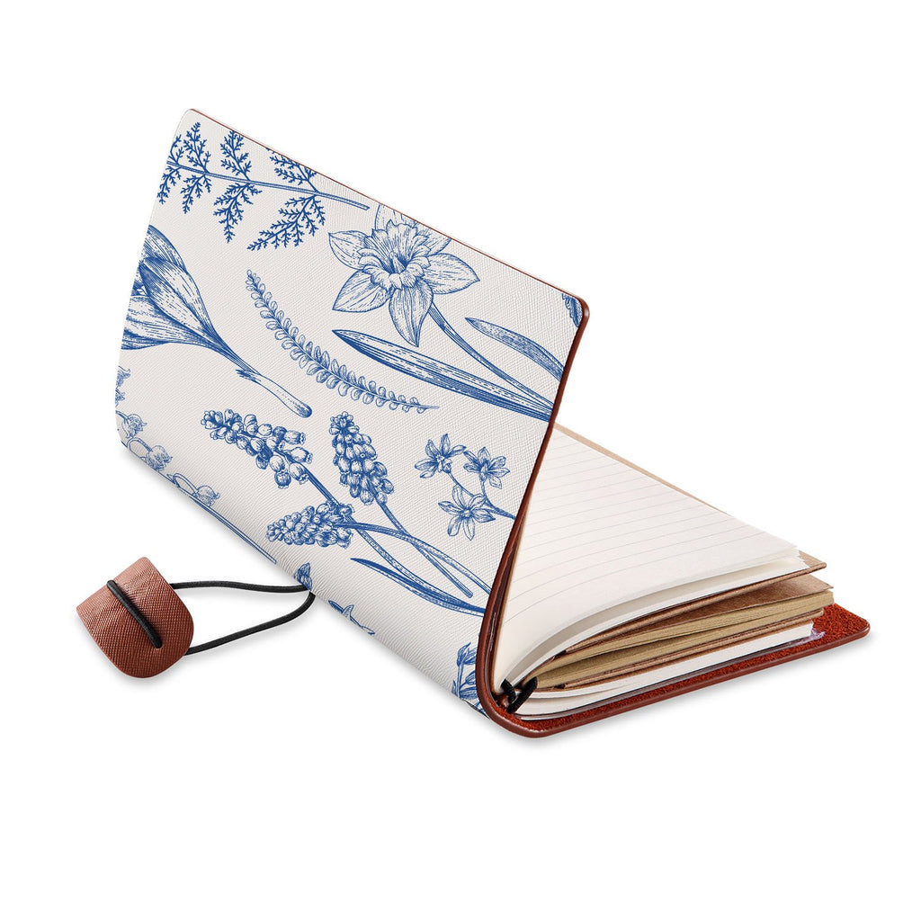 opened view of midori style traveler's notebook with Flower design