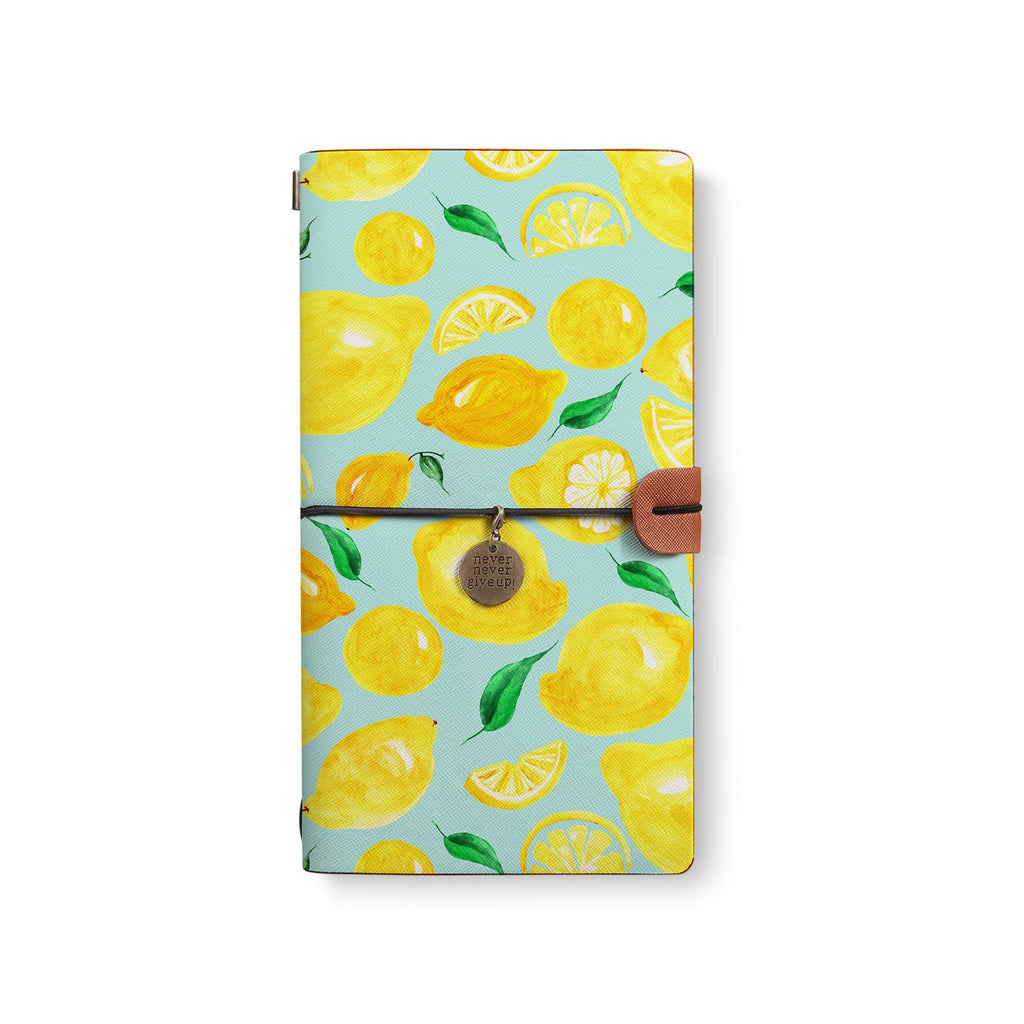 the front top view of midori style traveler's notebook with Fruit design