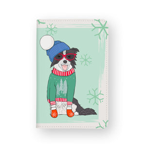 front view of personalized RFID blocking passport travel wallet with Furry Christmas design