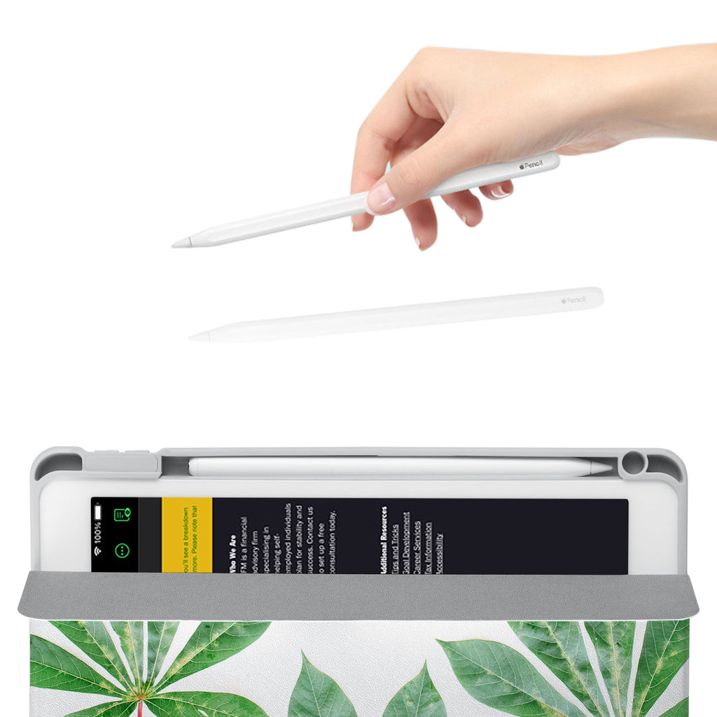Vista Case iPad Premium Case with Flat Flower Design has an integrated holder for Apple Pencil so you never have to leave your extra tech behind. - swap