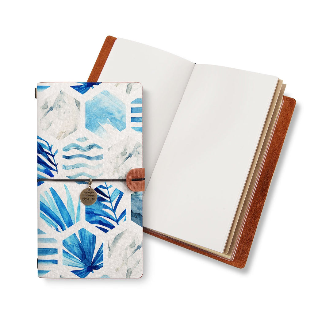 opened midori style traveler's notebook with Geometric Flower design