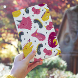 a girl holding personalized RFID blocking passport travel wallet with Cute Dinozaurus design