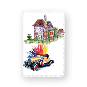 front view of personalized RFID blocking passport travel wallet with Cities And Cars design
