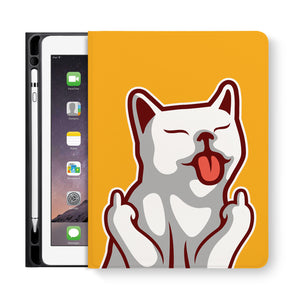 frontview of personalized iPad folio case with Cat Fun design