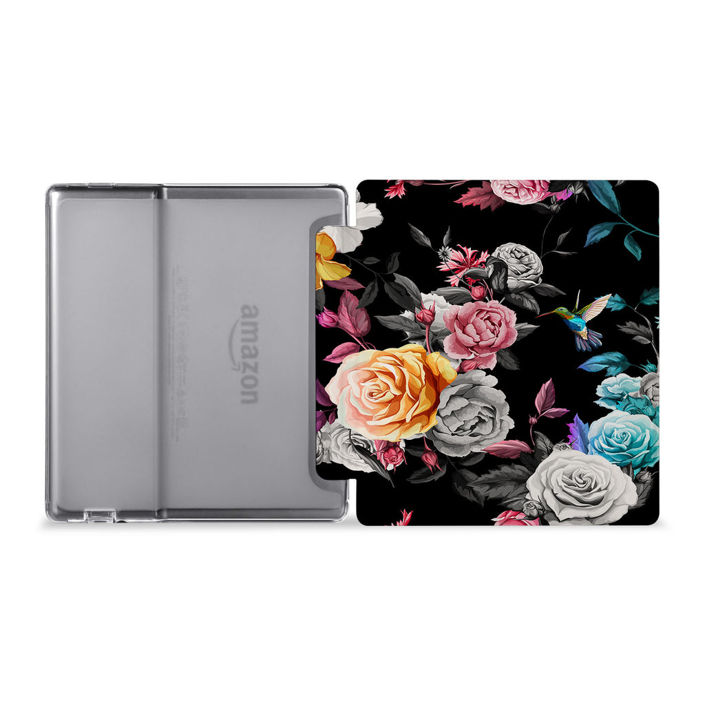 The whole view of Personalized Kindle Oasis Case with Black Flower design