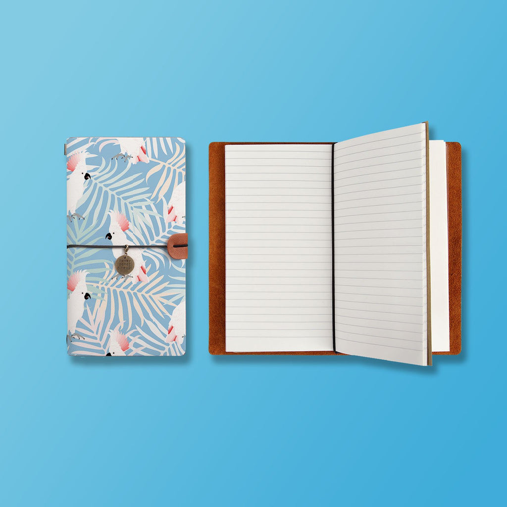the front top view of midori style traveler's notebook with Bird design