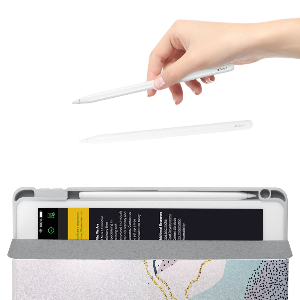 Vista Case iPad Premium Case with Marble Art Design has an integrated holder for Apple Pencil so you never have to leave your extra tech behind. - swap