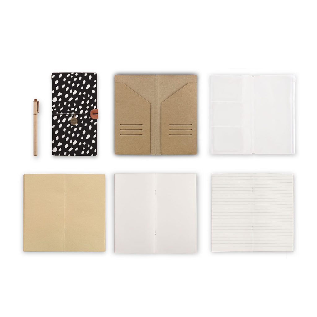midori style traveler's notebook with Polka Dot design, refills and accessories