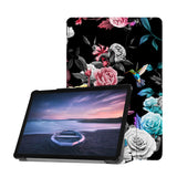 Personalized Samsung Galaxy Tab Case with Black Flower design provides screen protection during transit