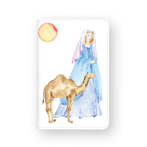 front view of personalized RFID blocking passport travel wallet with Clipart Nativity design