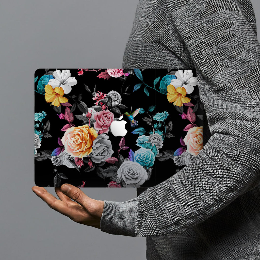 hardshell case with Black Flower design combines a sleek hardshell design with vibrant colors for stylish protection against scratches, dents, and bumps for your Macbook