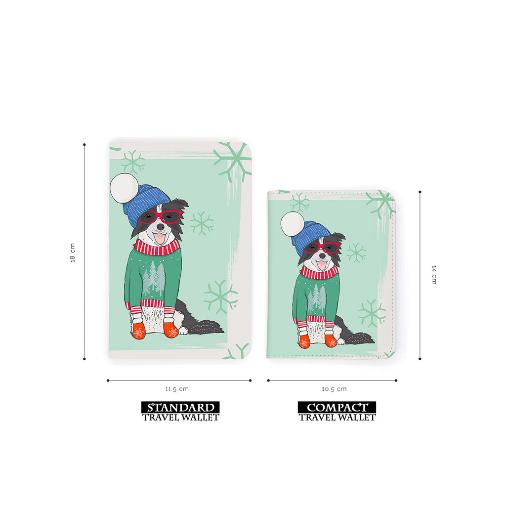 comparison of two sizes of personalized RFID blocking passport travel wallet with Furry Christmas design
