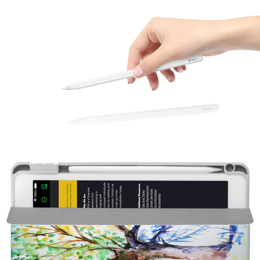 Vista Case iPad Premium Case with Watercolor Flower Design has an integrated holder for Apple Pencil so you never have to leave your extra tech behind. - swap