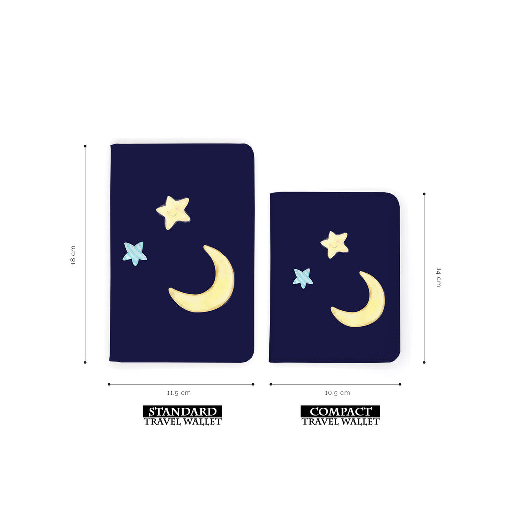comparison of two sizes of personalized RFID blocking passport travel wallet with Fairytale Land design