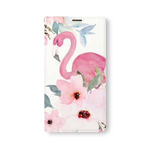 Front Side of Personalized Samsung Galaxy Wallet Case with Flamingos design
