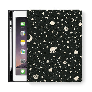 frontview of personalized iPad folio case with Space design