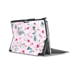 the back side of Personalized Microsoft Surface Pro and Go Case in Movie Stand View with Flat Flower 2 design - swap