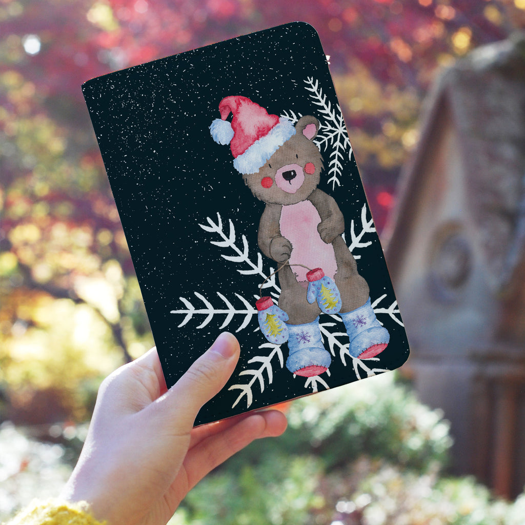 a girl holding personalized RFID blocking passport travel wallet with Cute Christmas design