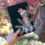 a girl holding personalized RFID blocking passport travel wallet with Cute Christmas design
