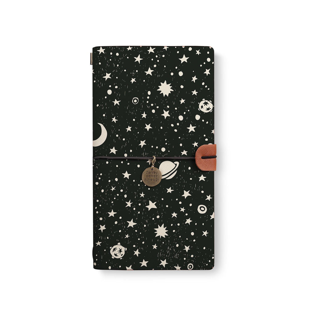 the front top view of midori style traveler's notebook with 6 design