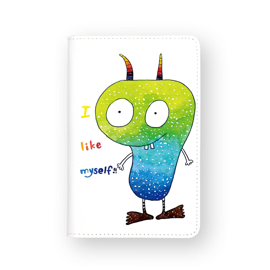 front view of personalized RFID blocking passport travel wallet with Green Monster design