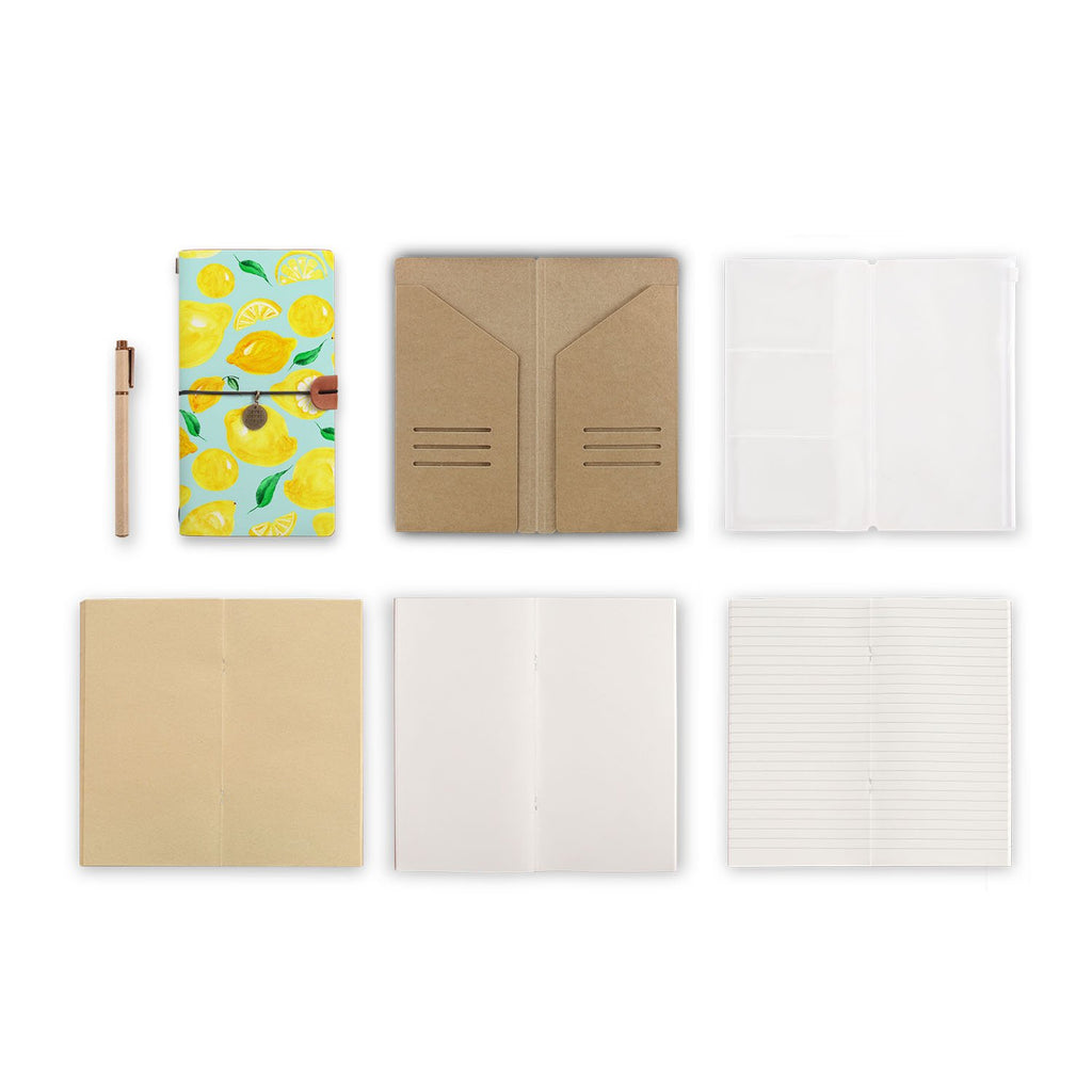 midori style traveler's notebook with Fruit design, refills and accessories