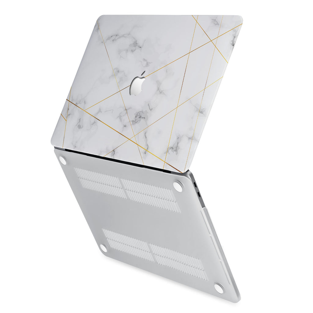 hardshell case with Marble 2020 design has rubberized feet that keeps your MacBook from sliding on smooth surfaces