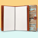 the front top view of midori style traveler's notebook with Wood design