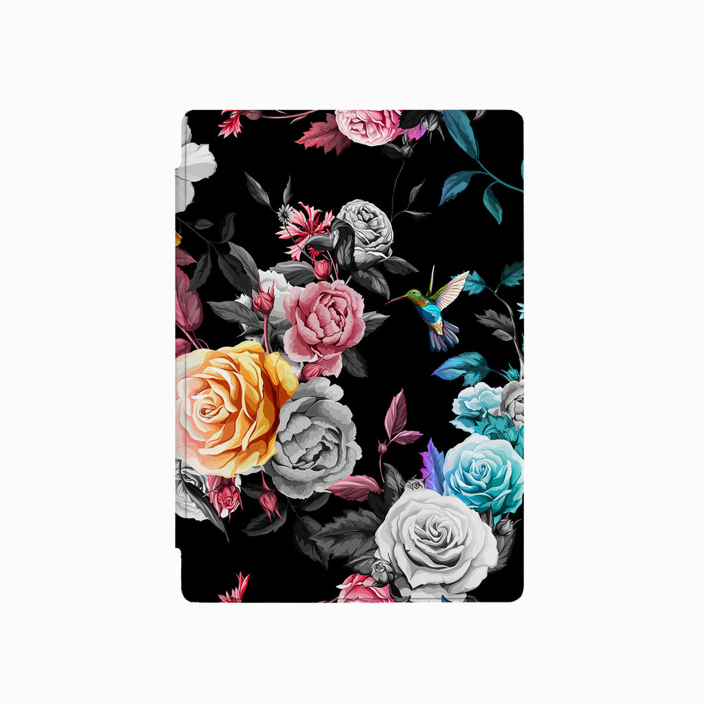 the front side of Personalized Microsoft Surface Pro and Go Case with Black Flower design