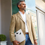 A business man carrying personalized microsoft surface case with Butterfly design in the park