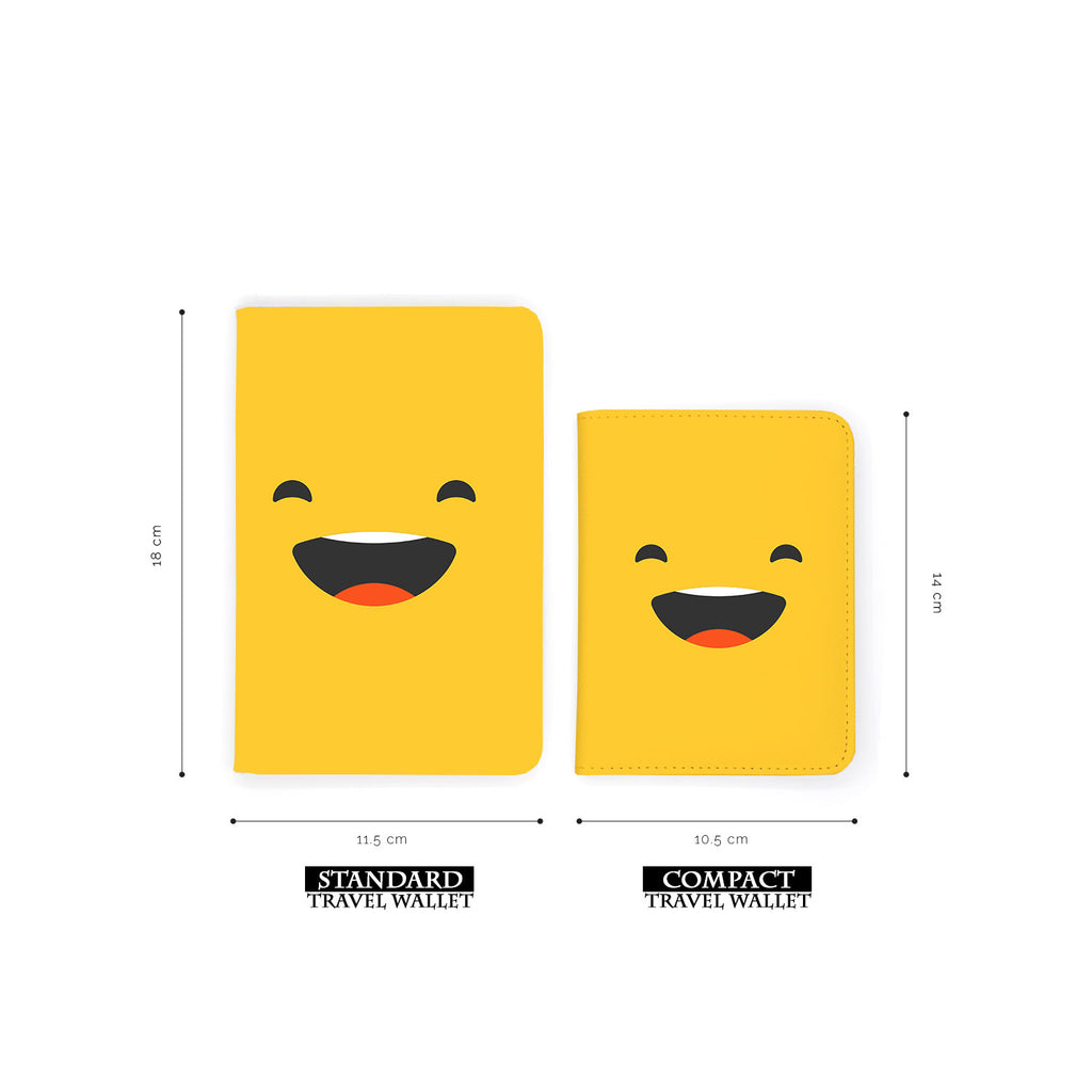 comparison of two sizes of personalized RFID blocking passport travel wallet with Emoji 1 design