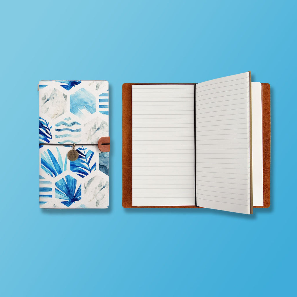 the front top view of midori style traveler's notebook with Geometric Flower design