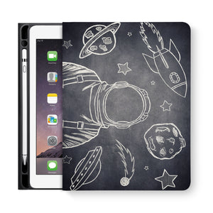 frontview of personalized iPad folio case with Astronaut Space design